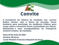 Audiência Pública para tratar sobre a gratuidade nos transportes públicos para os idosos do Município de Iranduba.